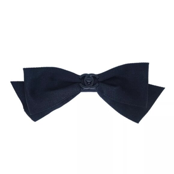 Chanel Accessories - Chanel Turnlock Bow Satin Hair Barrette Black
